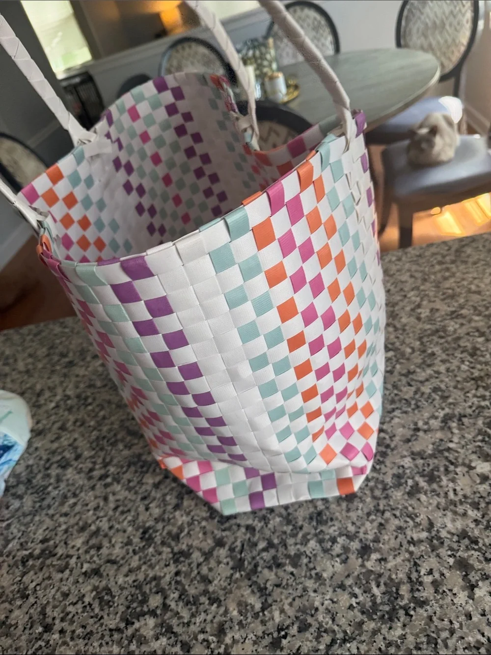 kate spade White Multicolor Woven Check Tote